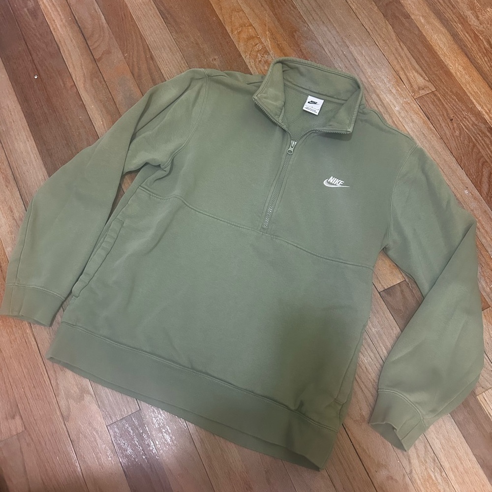 Nike Light Olive Green Fleece Quarter-Zip Pullover